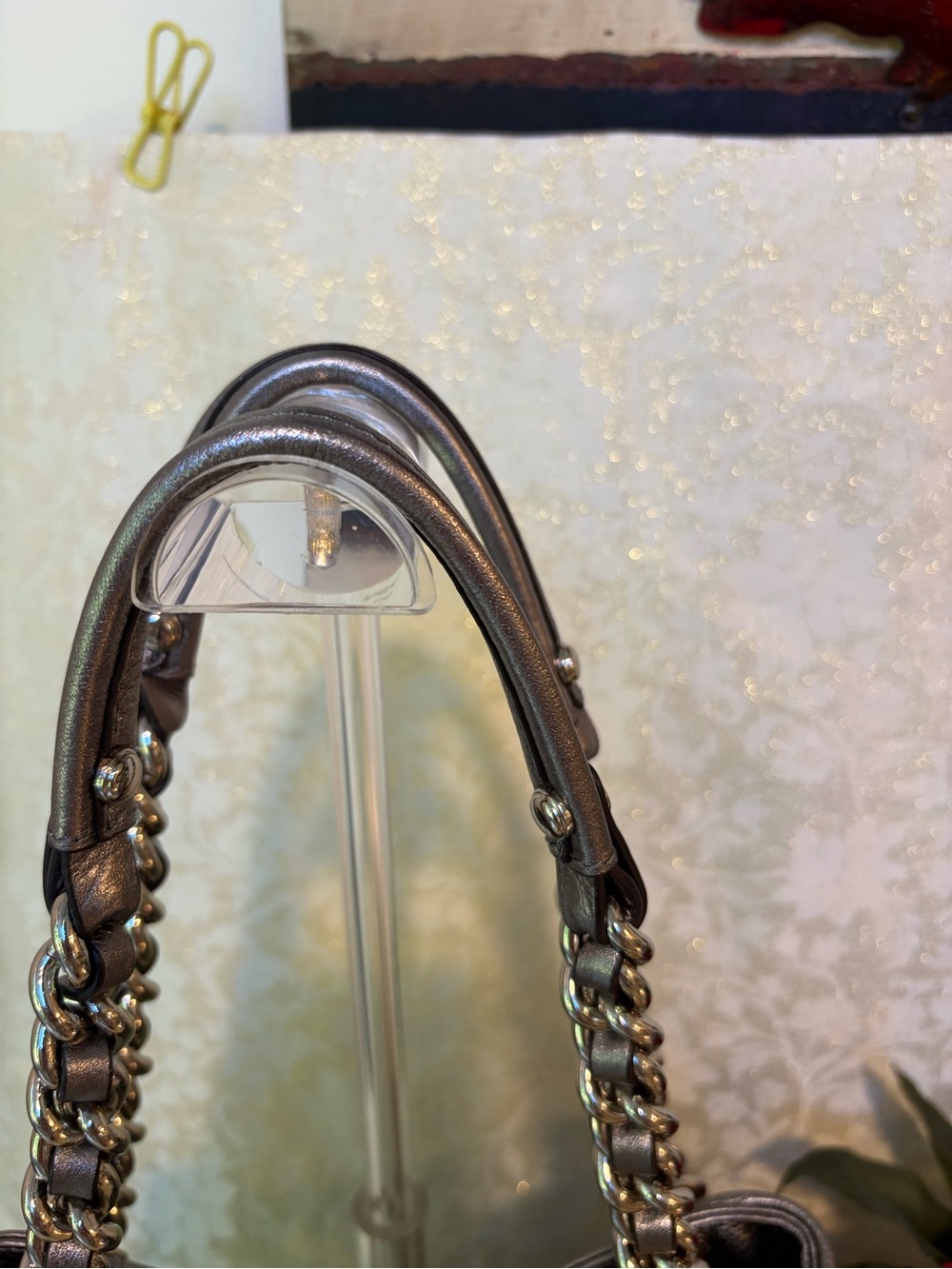 b. makowsky Metallic Pewter Leather Chain-Handle Shoulder Bag - Picture 7 of 15